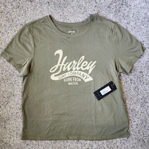 Hurley Shirt Womens M Olive Grove Green Crew Neck Surf Company Cotton Graphic